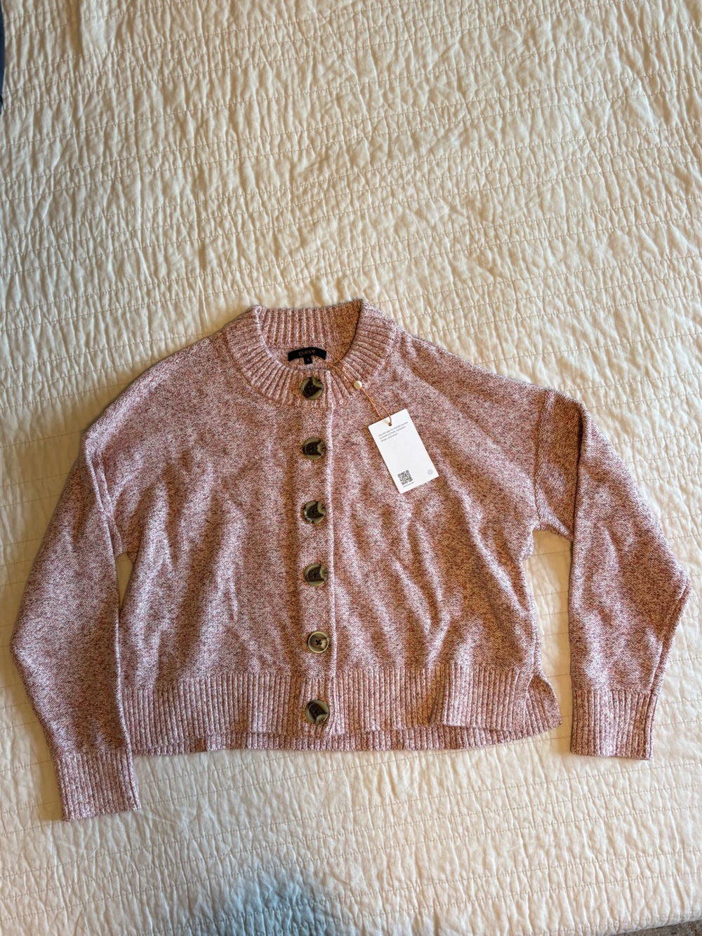 Quince Marled Rose 100% Organic Cotton Cropped Cardigan